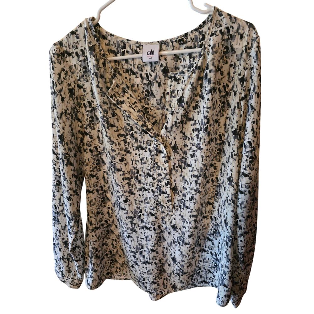 Cabi Popover Top M Womens Multicolor Geometric Long Sleeve Art Deco‎ Casual
